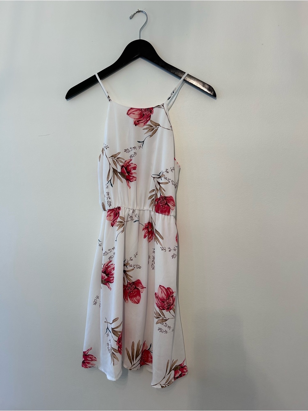 Lush White Mini Sundress with Pink Floral Print
